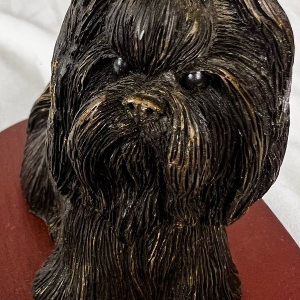 Vintage 1995 Living Stone Inc. Shih-Tzu Dog Figurine on wood base.